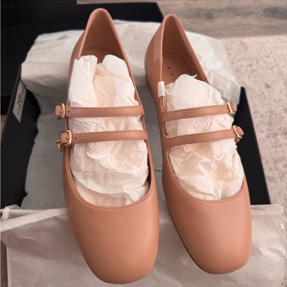 Coach Tan Double Strap Flats